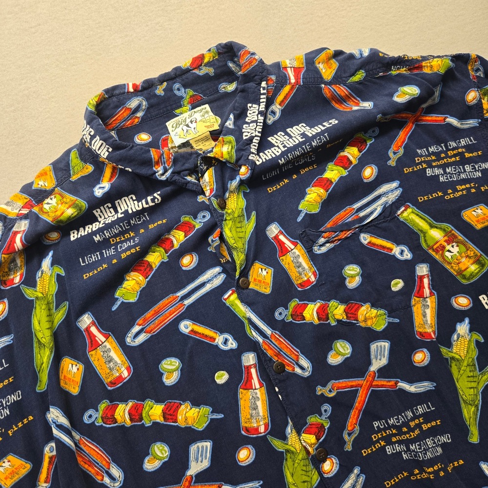 Big Dogs Barbeque Rules Rayon Shirt Mens 5X Navy Blue BBQ‎ Novelty Button Up